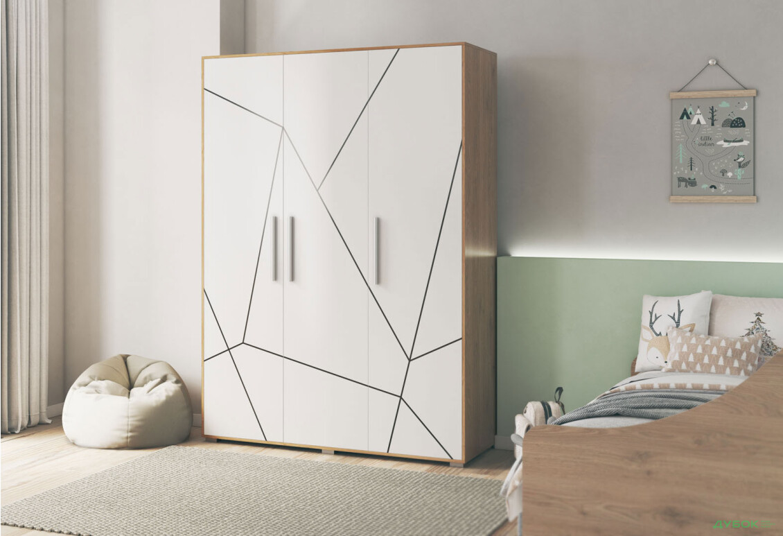 Шафа Світ Меблів Тоні 3-дверна 150 см, Дуб артизан / німфеа альба - Зображення 2 Зображення 2 - Шафа Світ Меблів Тоні 3-дверна 150 см, Дуб артизан / німфеа альба