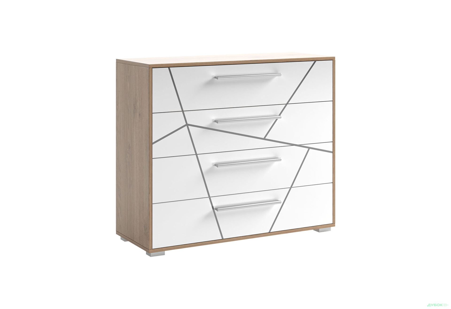 Комод Svit Mebliv Тони с 4 ящиками 100 см, Дуб артизан / нимфеа альба - Изображение 1 Изображение 1 - Комод Svit Mebliv Тони с 4 ящиками 100 см, Дуб артизан / нимфеа альба