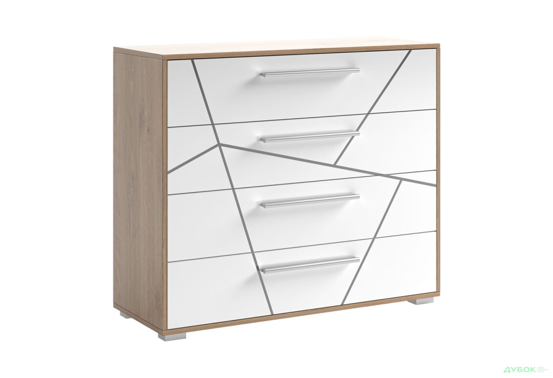 Комод Svit Mebliv Тони с 4 ящиками 100 см, Дуб артизан / нимфеа альба - Изображение 1 Изображение 1 - Комод Svit Mebliv Тони с 4 ящиками 100 см, Дуб артизан / нимфеа альба