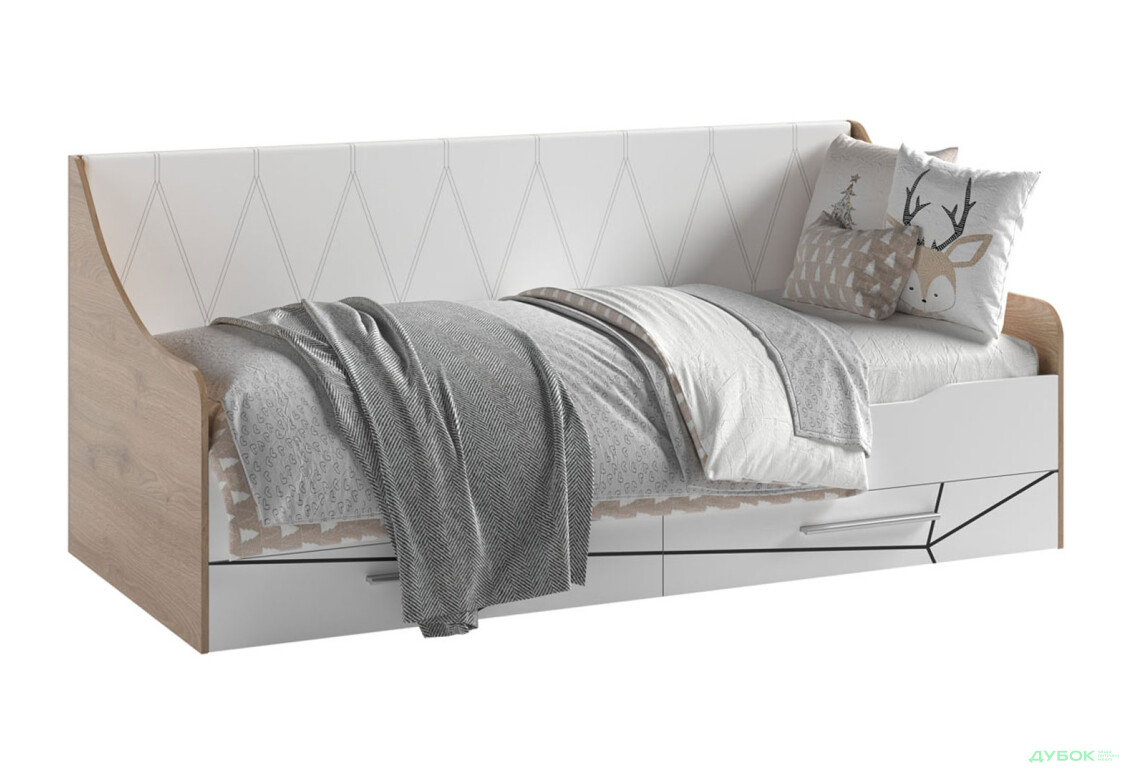 Ліжко Світ Меблів Тоні 90х200 см (без вкладу) з шухлядами, Дуб артизан / німфеа альба