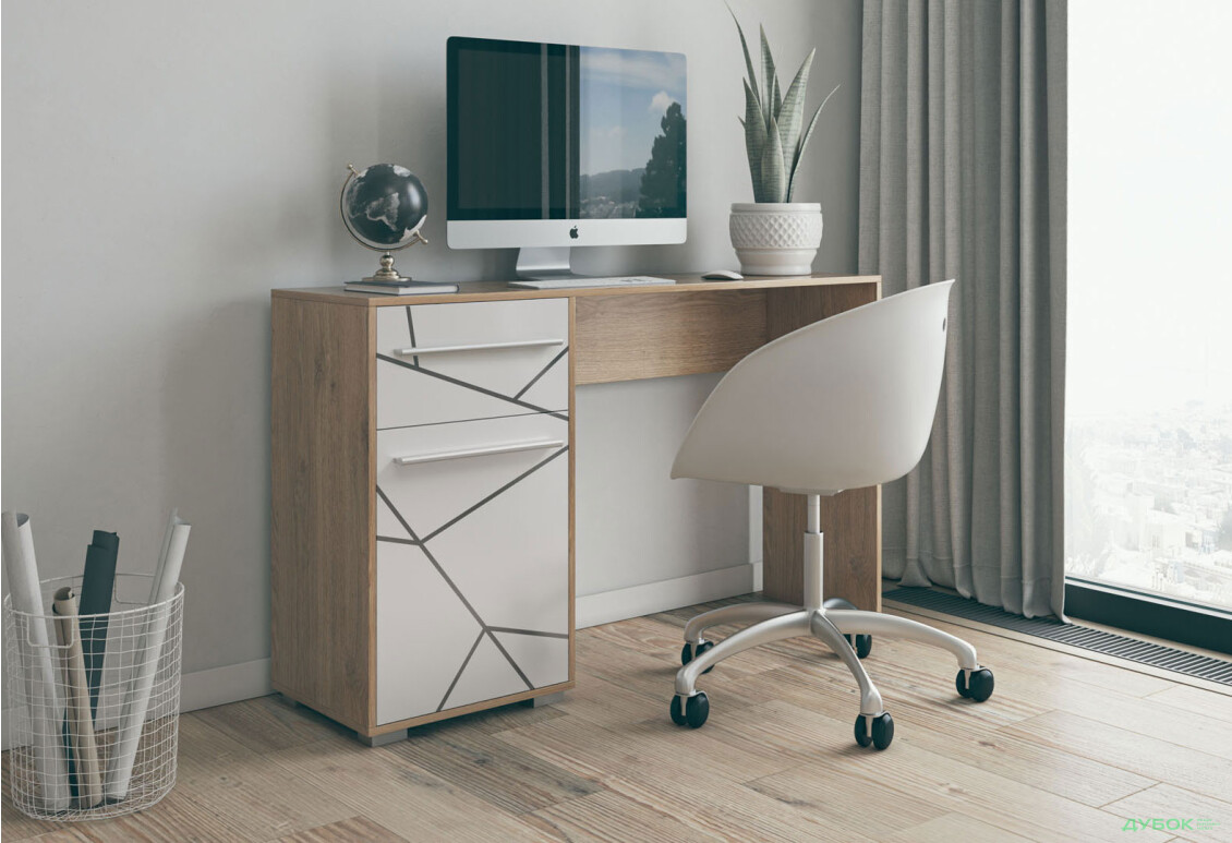 Стол письменный Svit Mebliv Тони 128x60 см с тумбой и ящиком, Дуб артизан / нимфеа альба - Изображение 2 Изображение 2 - Стол письменный Svit Mebliv Тони 128x60 см с тумбой и ящиком, Дуб артизан / нимфеа альба