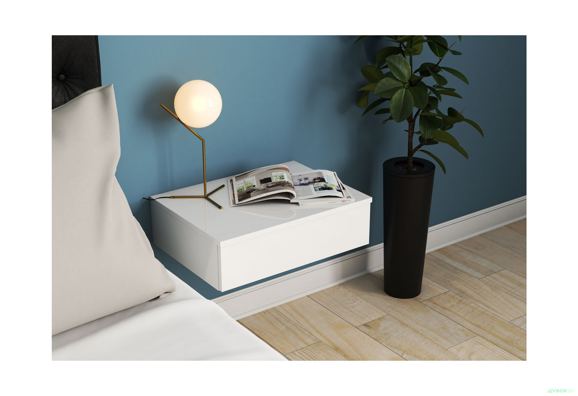 Зображення 2 - Тумба приліжкова навісна Світ Меблів Тая з шухлядою 55 см, Німфеа Альба, лак