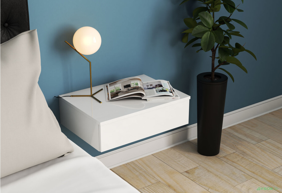 Зображення 2 - Тумба приліжкова навісна Світ Меблів Тая з шухлядою 55 см, Німфеа Альба, лак