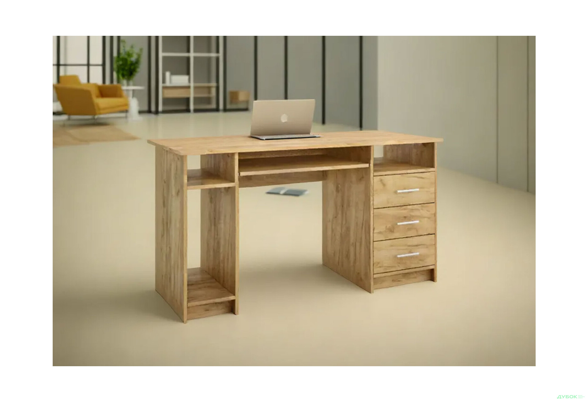 Стіл комп'ютерний Garant 2 140x60 см з шухлядами, полицями і нішею дуб крафт золотий - Зображення 2 Зображення 2 - Стіл комп'ютерний Garant 2 140x60 см з шухлядами, полицями і нішею дуб крафт золотий