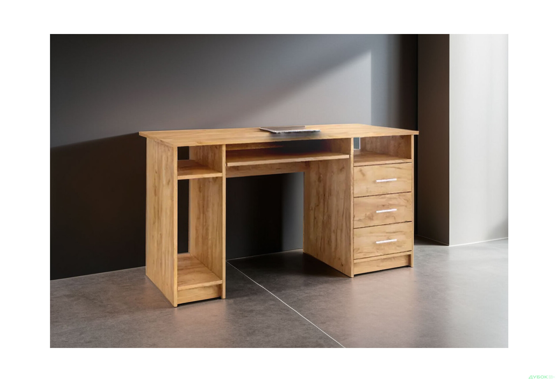 Стіл комп'ютерний Garant 2 140x60 см з шухлядами, полицями і нішею дуб крафт золотий - Зображення 3 Зображення 3 - Стіл комп'ютерний Garant 2 140x60 см з шухлядами, полицями і нішею дуб крафт золотий