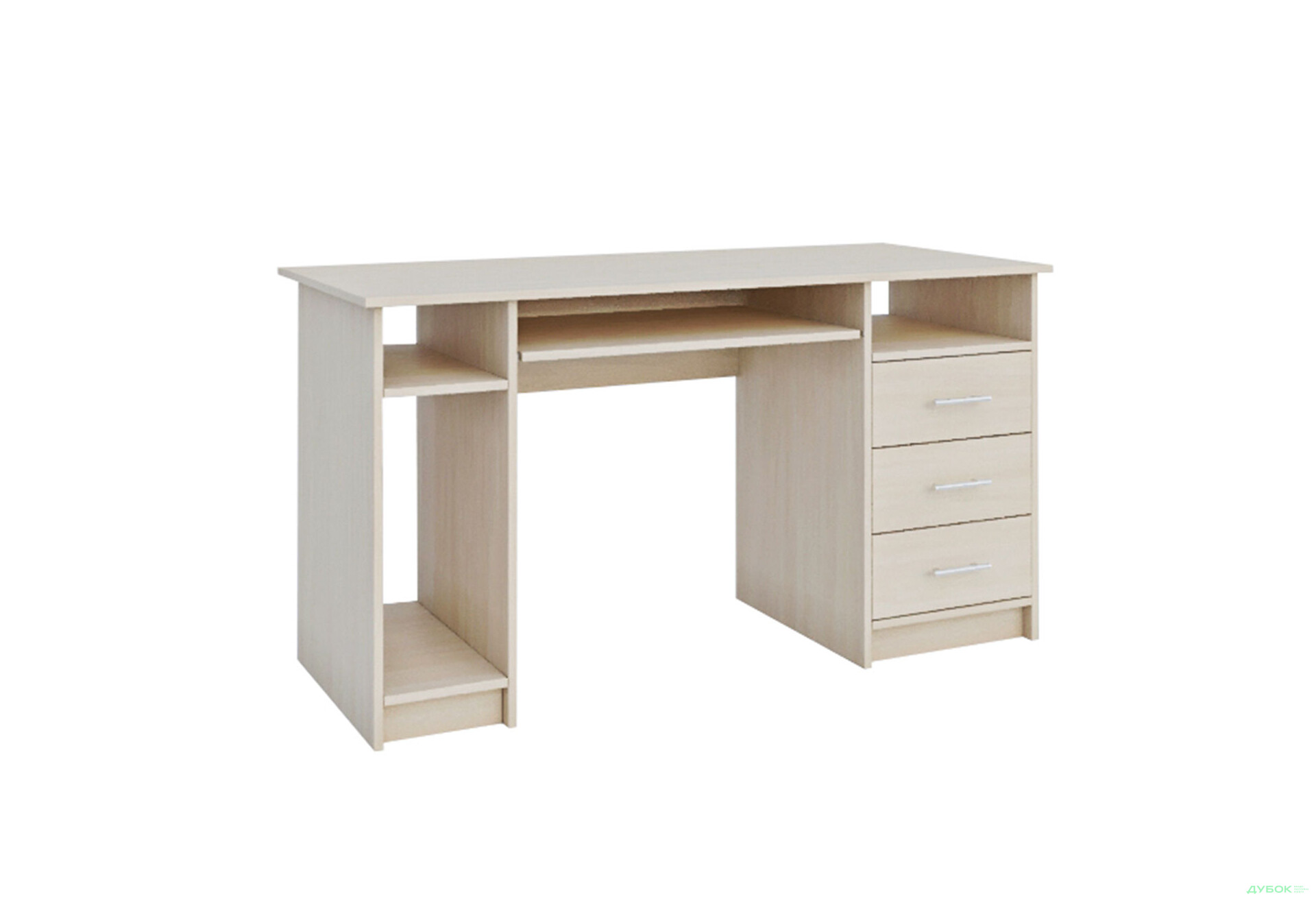Стіл комп'ютерний Garant 2 140x60 см з шухлядами, полицями і нішею дуб молочний - Зображення 1 Зображення 1 - Стіл комп'ютерний Garant 2 140x60 см з шухлядами, полицями і нішею дуб молочний