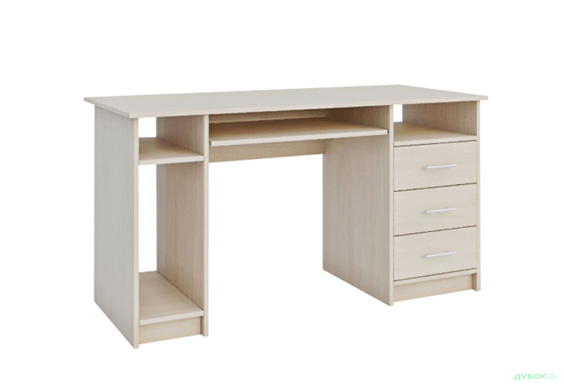 Стіл комп'ютерний Garant 2 140x60 см з шухлядами, полицями і нішею дуб молочний - Зображення 1 Зображення 1 - Стіл комп'ютерний Garant 2 140x60 см з шухлядами, полицями і нішею дуб молочний