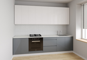 Кухня Вип Мастер Интерно Люкс / Interno Luxe 260 см, молочный глянец / серый глянец