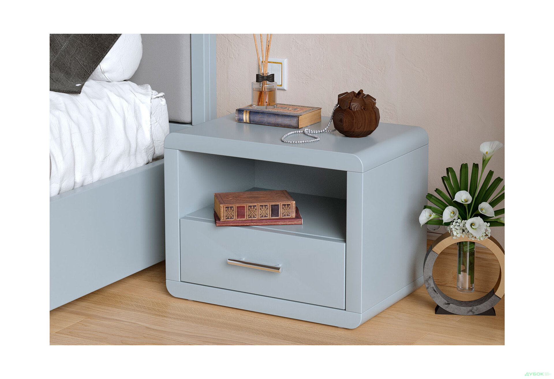 Тумба приліжкова Arbor Drev Глорія з шухлядою 52 см сосна, сірий - Зображення 2 Зображення 2 - Тумба приліжкова Arbor Drev Глорія з шухлядою 52 см сосна, сірий