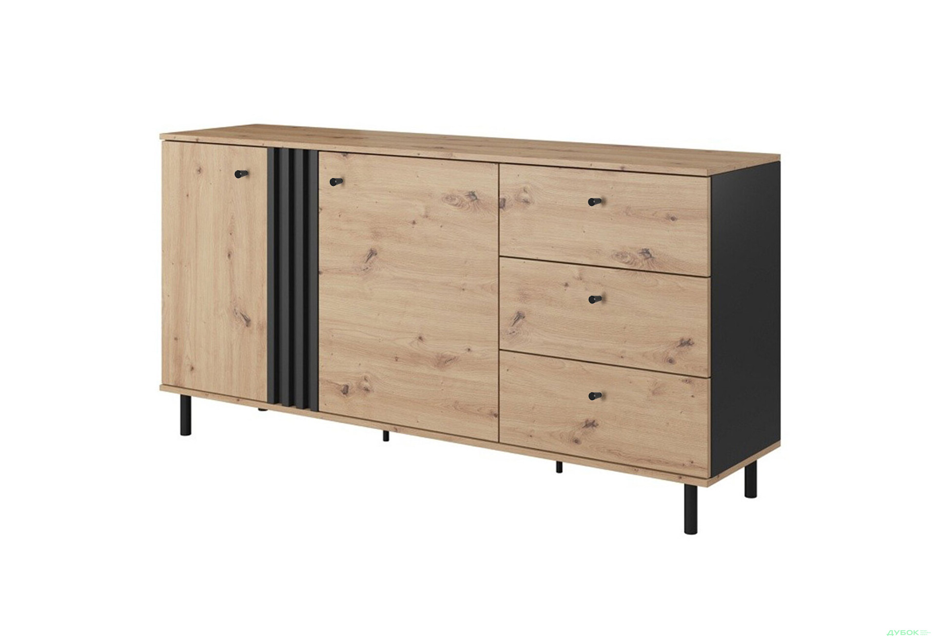 Изображение 1 - Комод Svit Mebliv Тэо с 2 дверками и 3 ящиками 165 см дуб артизан / антрацит