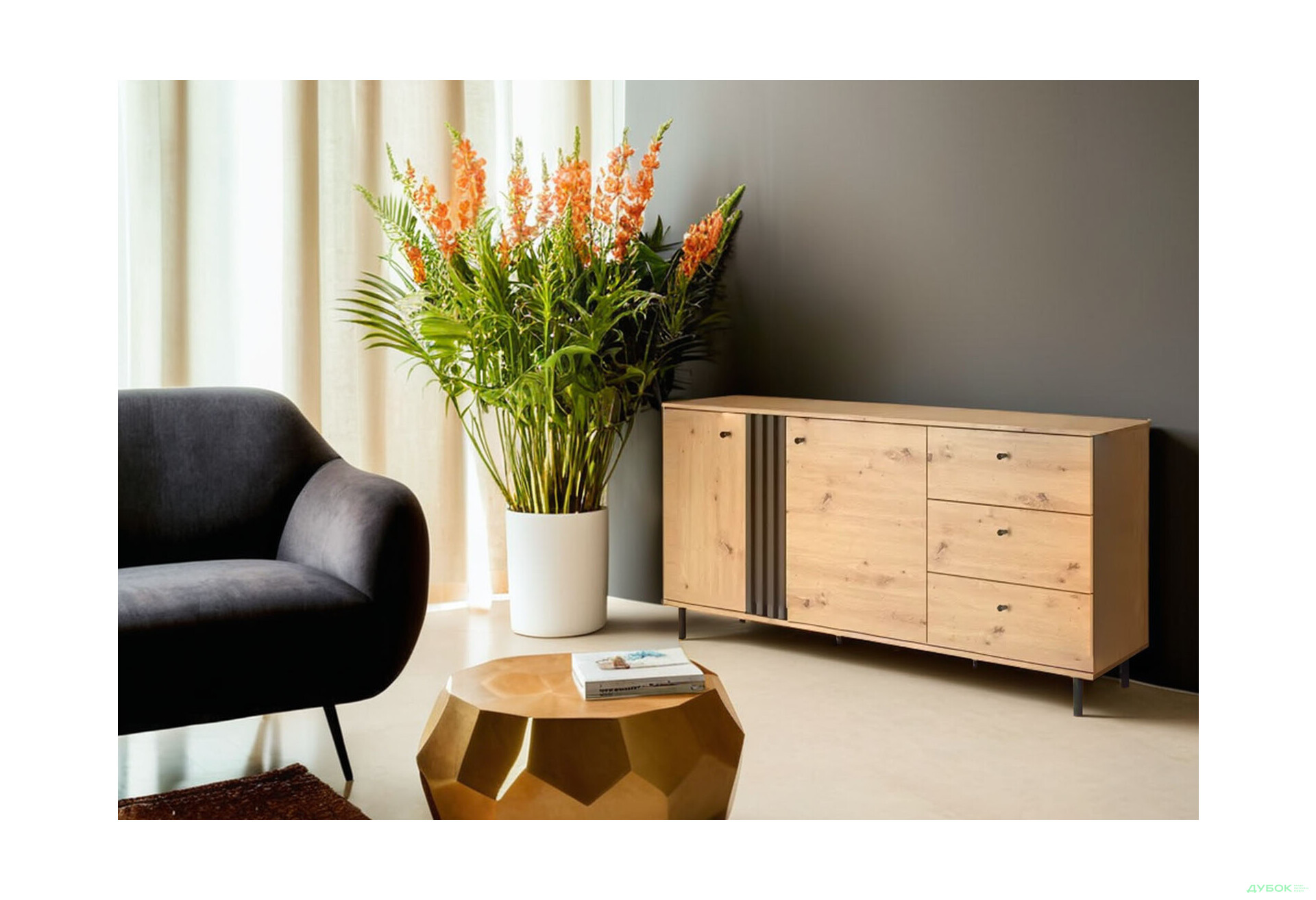 Изображение 2 - Комод Svit Mebliv Тэо с 2 дверками и 3 ящиками 165 см дуб артизан / антрацит