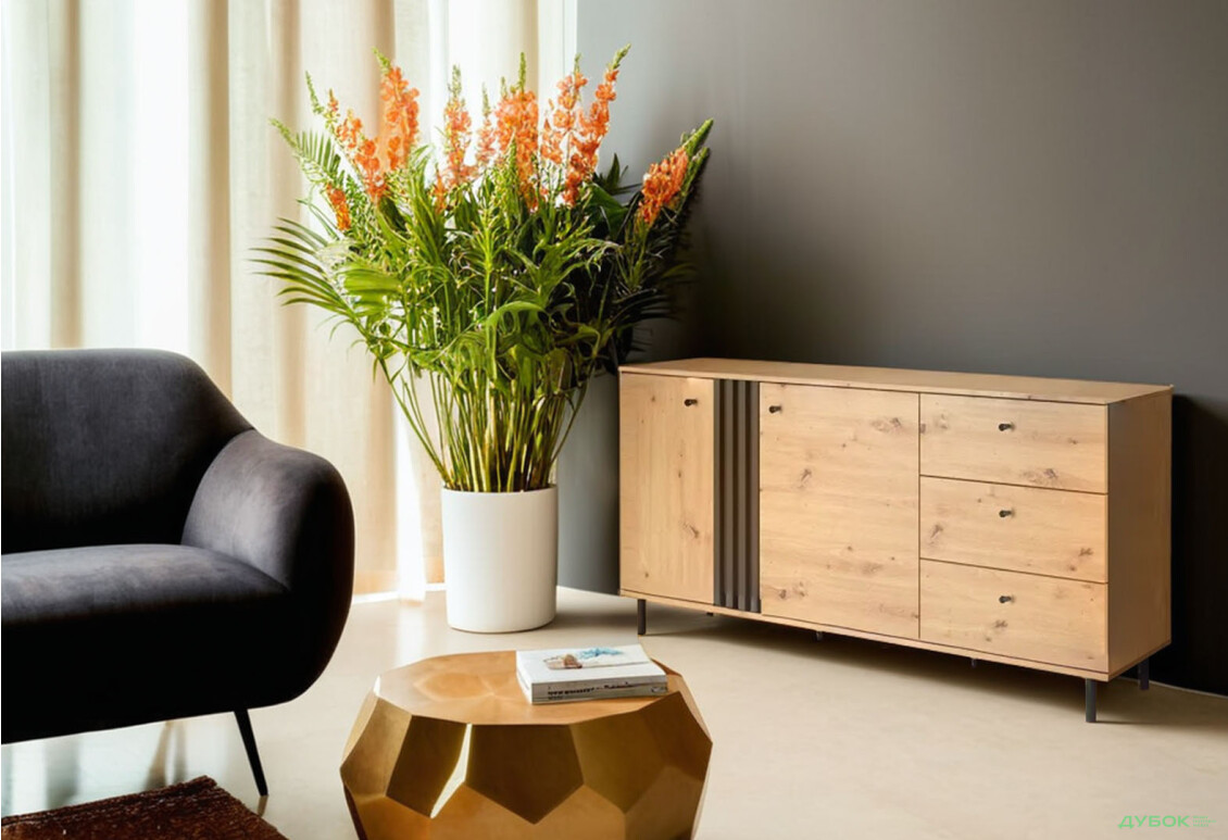 Изображение 2 - Комод Svit Mebliv Тэо с 2 дверками и 3 ящиками 165 см дуб артизан / антрацит