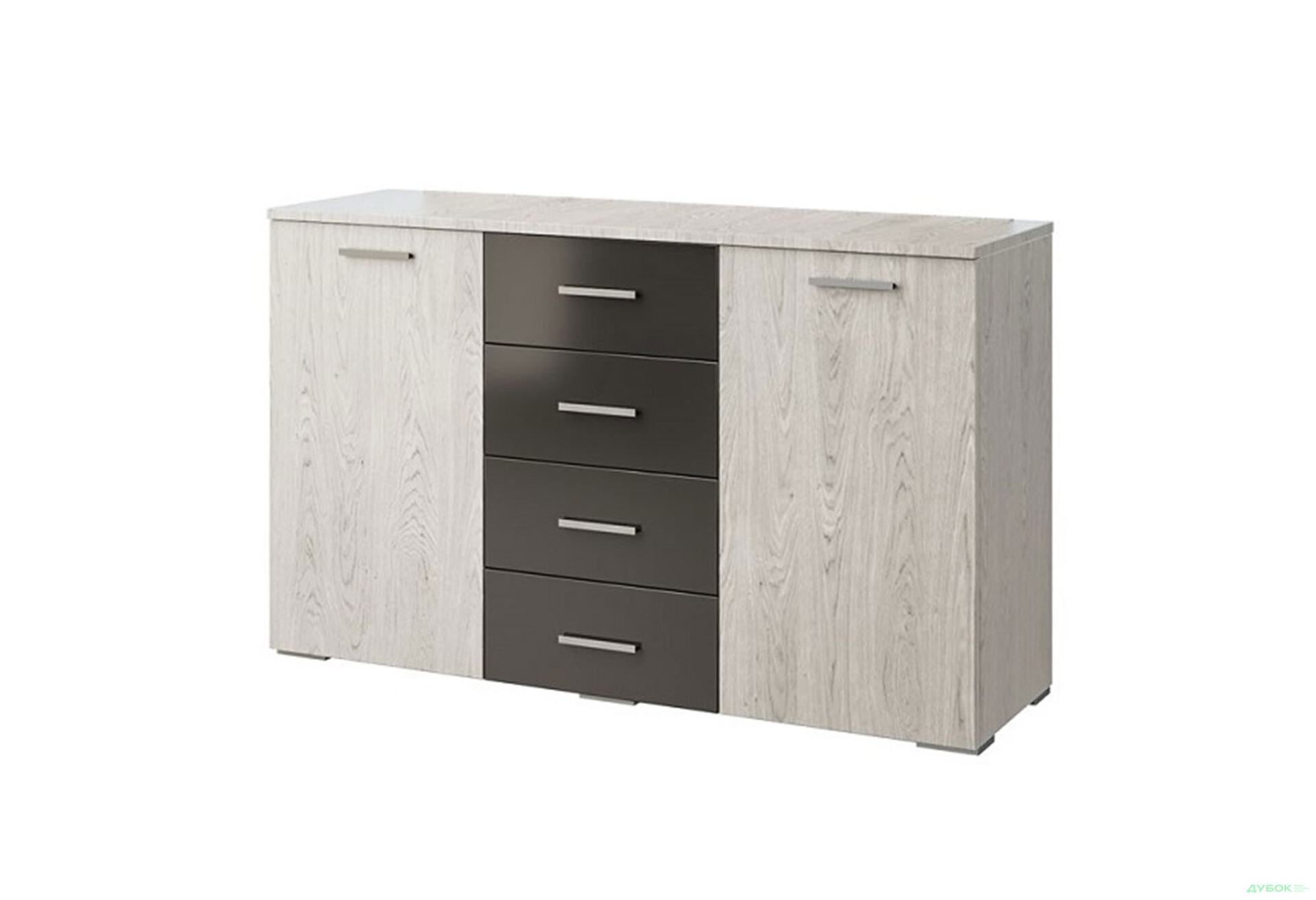 Комод Світ Меблів Лілея Нова 2-дверний з 4 шухлядами 133 см Артвуд світлий / Артвуд світлий, антрацит - Зображення 1 Зображення 1 - Комод Світ Меблів Лілея Нова 2-дверний з 4 шухлядами 133 см Артвуд світлий / Артвуд світлий, антрацит