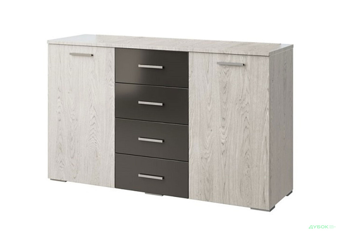 Комод Світ Меблів Лілея Нова 2-дверний з 4 шухлядами 133 см Артвуд світлий / Артвуд світлий, антрацит - Зображення 1 Зображення 1 - Комод Світ Меблів Лілея Нова 2-дверний з 4 шухлядами 133 см Артвуд світлий / Артвуд світлий, антрацит