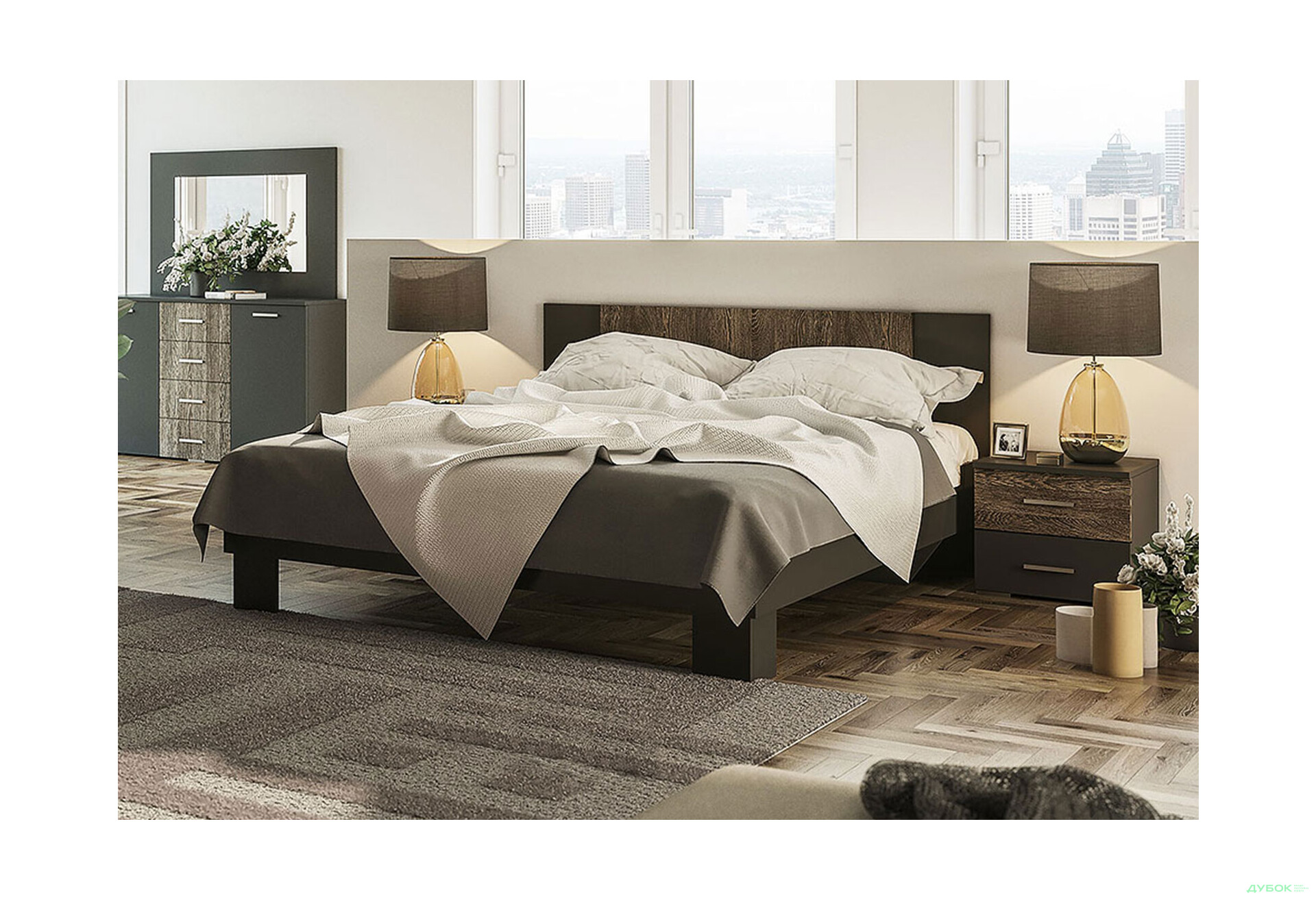Ліжко Світ Меблів Лілея Нова 160х200 см Антрацит / Дуб гранж колоніальний, антрацит - Зображення 2 Зображення 2 - Ліжко Світ Меблів Лілея Нова 160х200 см Антрацит / Дуб гранж колоніальний, антрацит