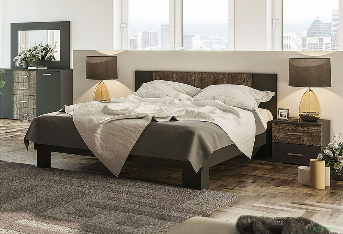 Ліжко Світ Меблів Лілея Нова 160х200 см Антрацит / Дуб гранж колоніальний, антрацит - Зображення 2 Зображення 2 - Ліжко Світ Меблів Лілея Нова 160х200 см Антрацит / Дуб гранж колоніальний, антрацит