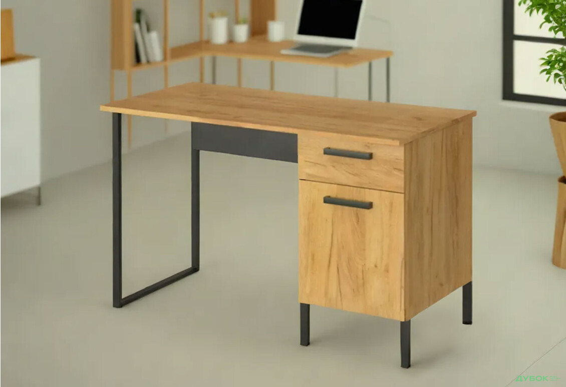 Стол письменный ВМВ Холдинг Сантес 120x60 см с тумбой и ящиком дуб крафт золотой / антрацит - Изображение 2 Изображение 2 - Стол письменный ВМВ Холдинг Сантес 120x60 см с тумбой и ящиком дуб крафт золотой / антрацит