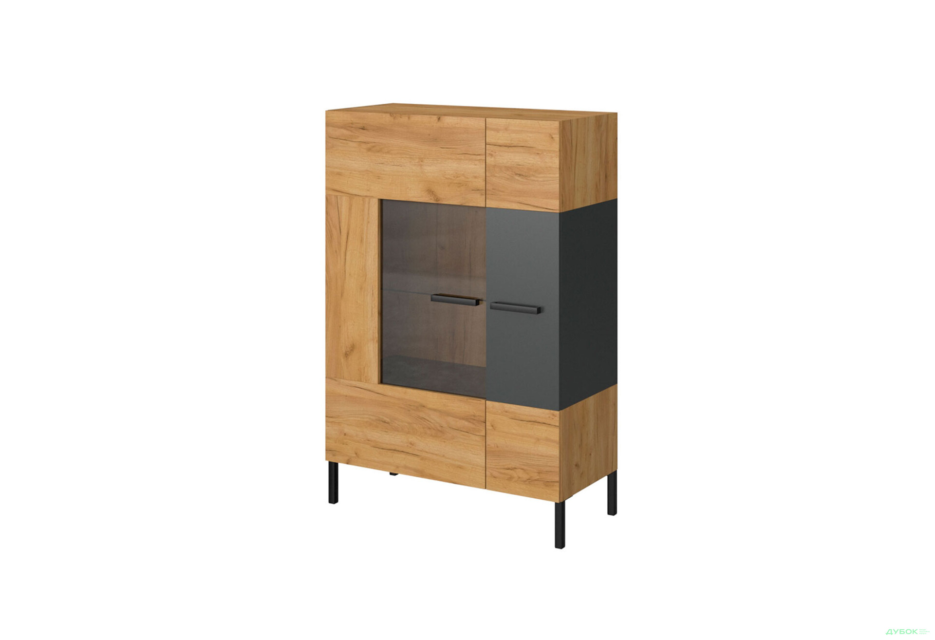 Шафа-вітрина низька VMV holding Сантес 90 см дуб крафт золотий / антрацит - Зображення 1 Зображення 1 - Шафа-вітрина низька VMV holding Сантес 90 см дуб крафт золотий / антрацит