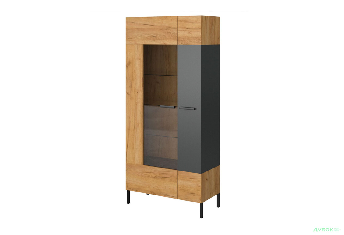 Шафа-вітрина висока VMV holding Сантес 90 см дуб крафт золотий / антрацит - Зображення 1 Зображення 1 - Шафа-вітрина висока VMV holding Сантес 90 см дуб крафт золотий / антрацит