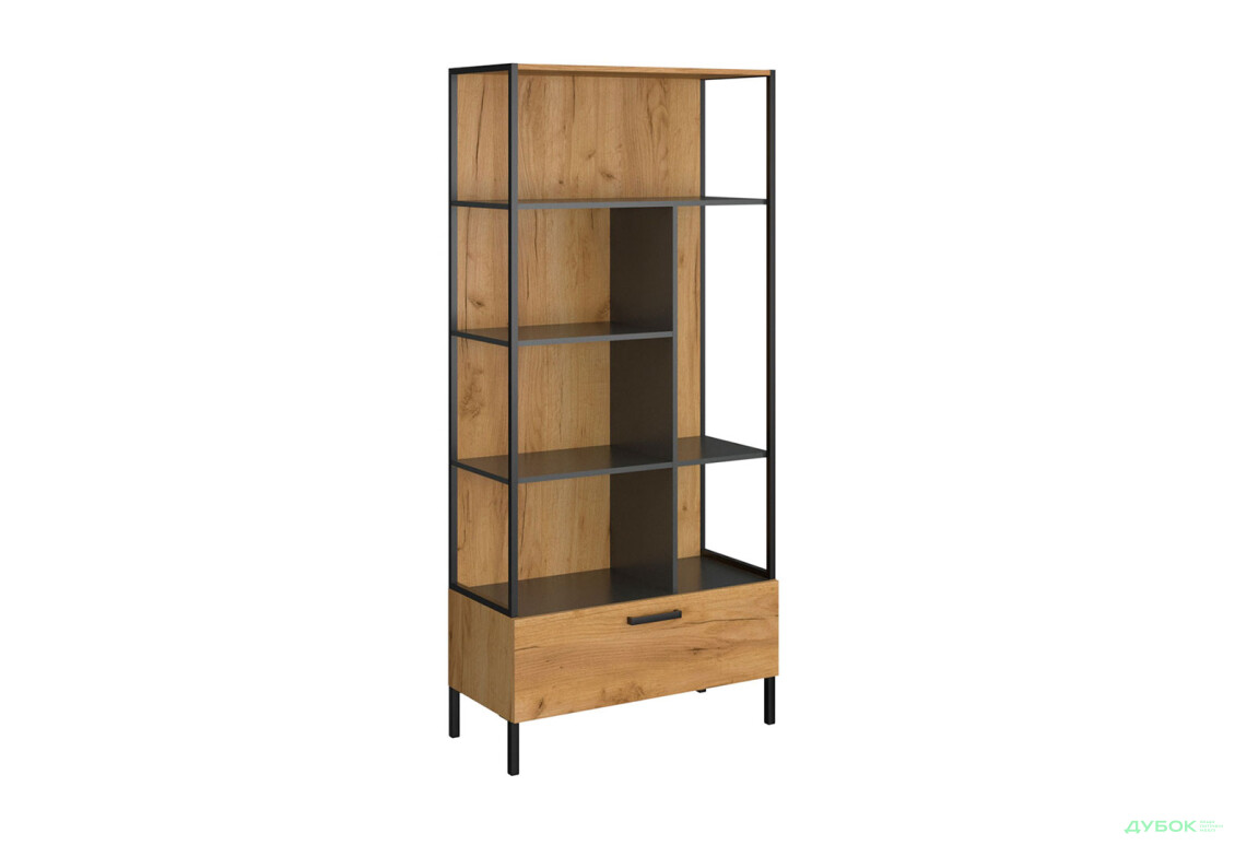 Шафа-стелаж відкритий VMV holding Сантес з шухлядою 90 см дуб крафт золотий / антрацит - Зображення 2 Зображення 2 - Шафа-стелаж відкритий VMV holding Сантес з шухлядою 90 см дуб крафт золотий / антрацит