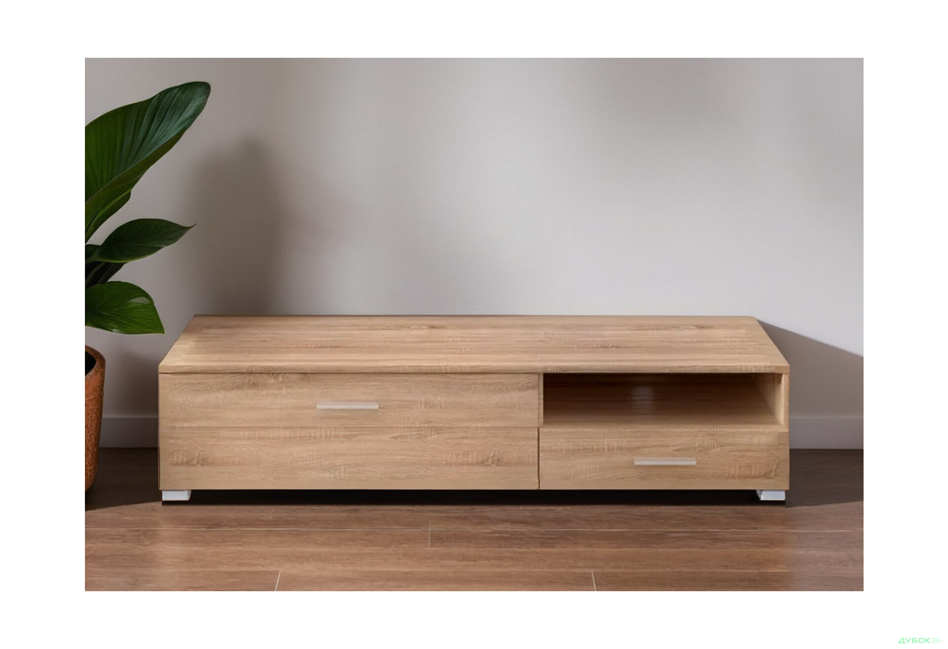 Тумба під ТВ Гербор Вушер ліва з дверкою, шухлядою та полицею 150 см дуб сонома / чорний лак - Зображення 2 Зображення 2 - Тумба під ТВ Гербор Вушер ліва з дверкою, шухлядою та полицею 150 см дуб сонома / чорний лак