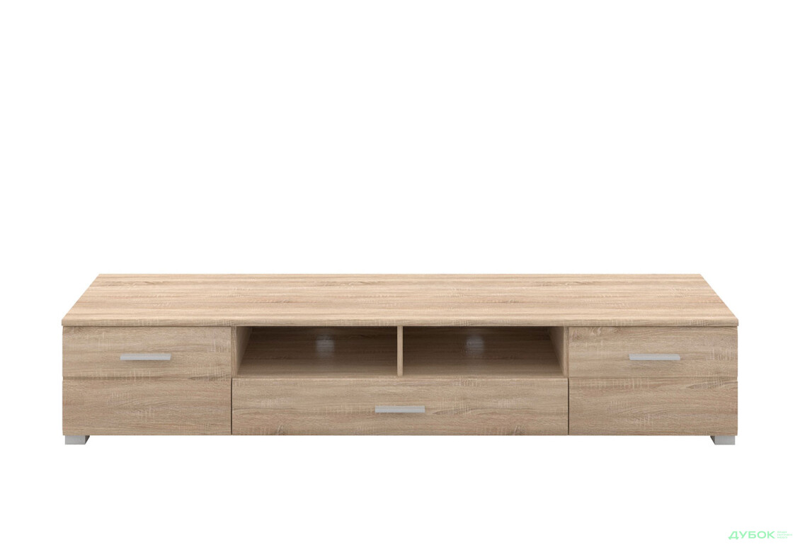 Тумба під ТВ Гербор Вушер з 2 дверками, шухлядою та полицями 200 см дуб сонома / чорний лак - Зображення 1 Зображення 1 - Тумба під ТВ Гербор Вушер з 2 дверками, шухлядою та полицями 200 см дуб сонома / чорний лак