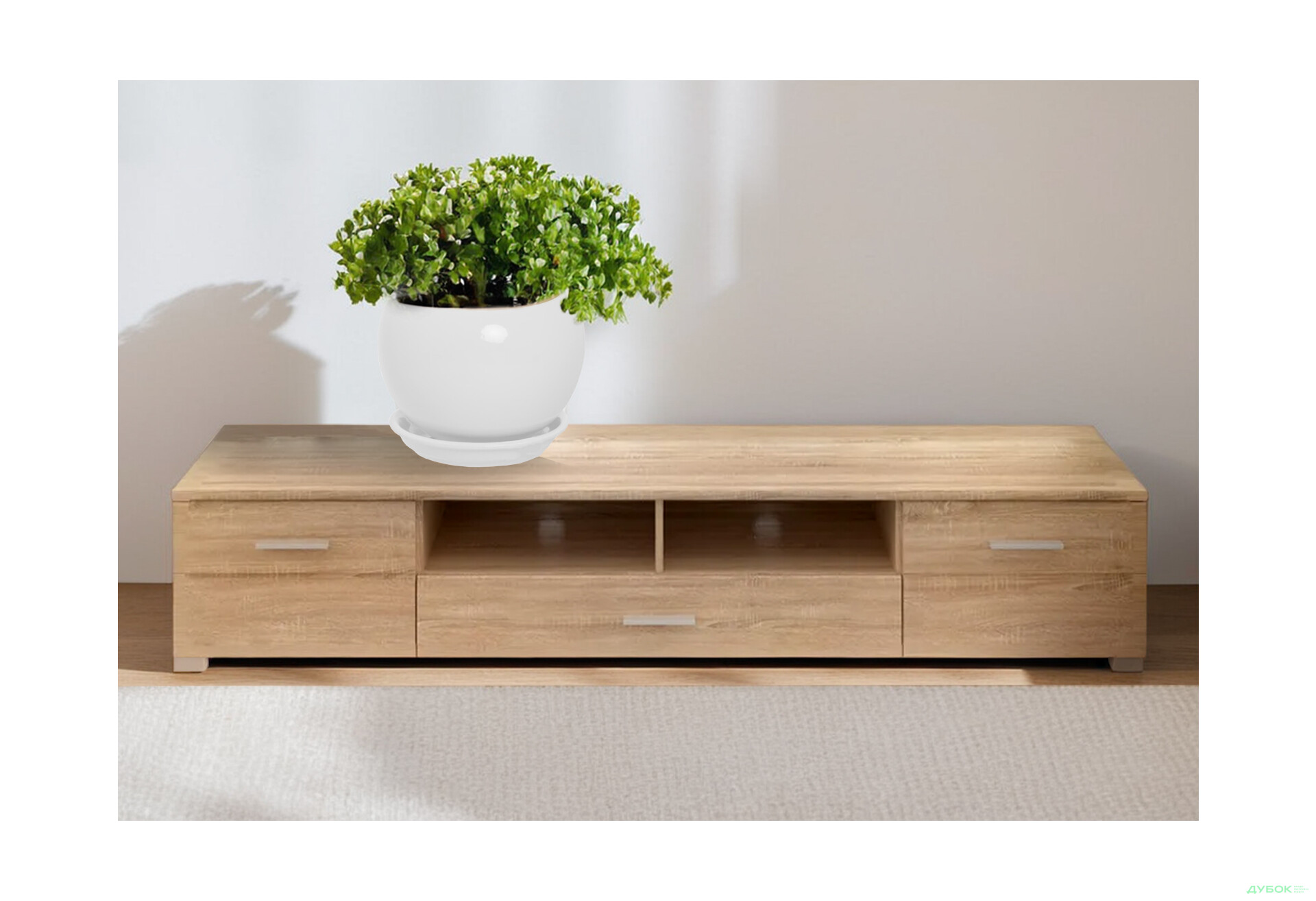 Тумба під ТВ Гербор Вушер з 2 дверками, шухлядою та полицями 200 см дуб сонома / чорний лак - Зображення 2 Зображення 2 - Тумба під ТВ Гербор Вушер з 2 дверками, шухлядою та полицями 200 см дуб сонома / чорний лак