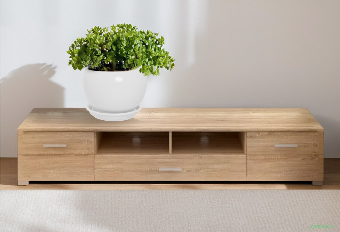 Тумба під ТВ Гербор Вушер з 2 дверками, шухлядою та полицями 200 см дуб сонома / чорний лак - Зображення 2 Зображення 2 - Тумба під ТВ Гербор Вушер з 2 дверками, шухлядою та полицями 200 см дуб сонома / чорний лак