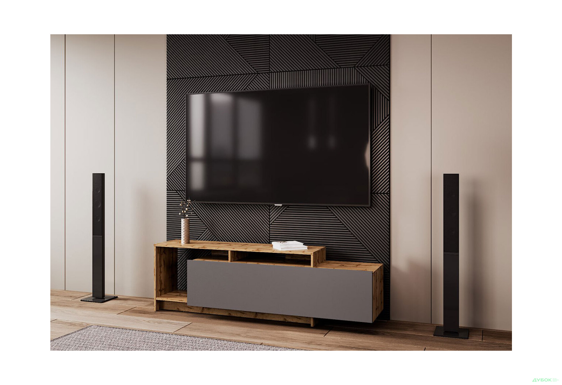 Изображение 1 - Тумба под ТВ Doros U2 с дверкой и полками 160 см, Тахо / Графит