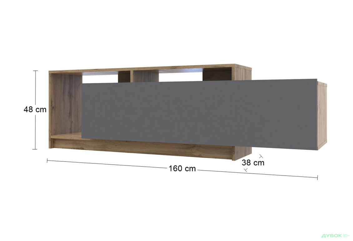 Изображение 7 - Тумба под ТВ Doros U2 с дверкой и полками 160 см, Тахо / Графит