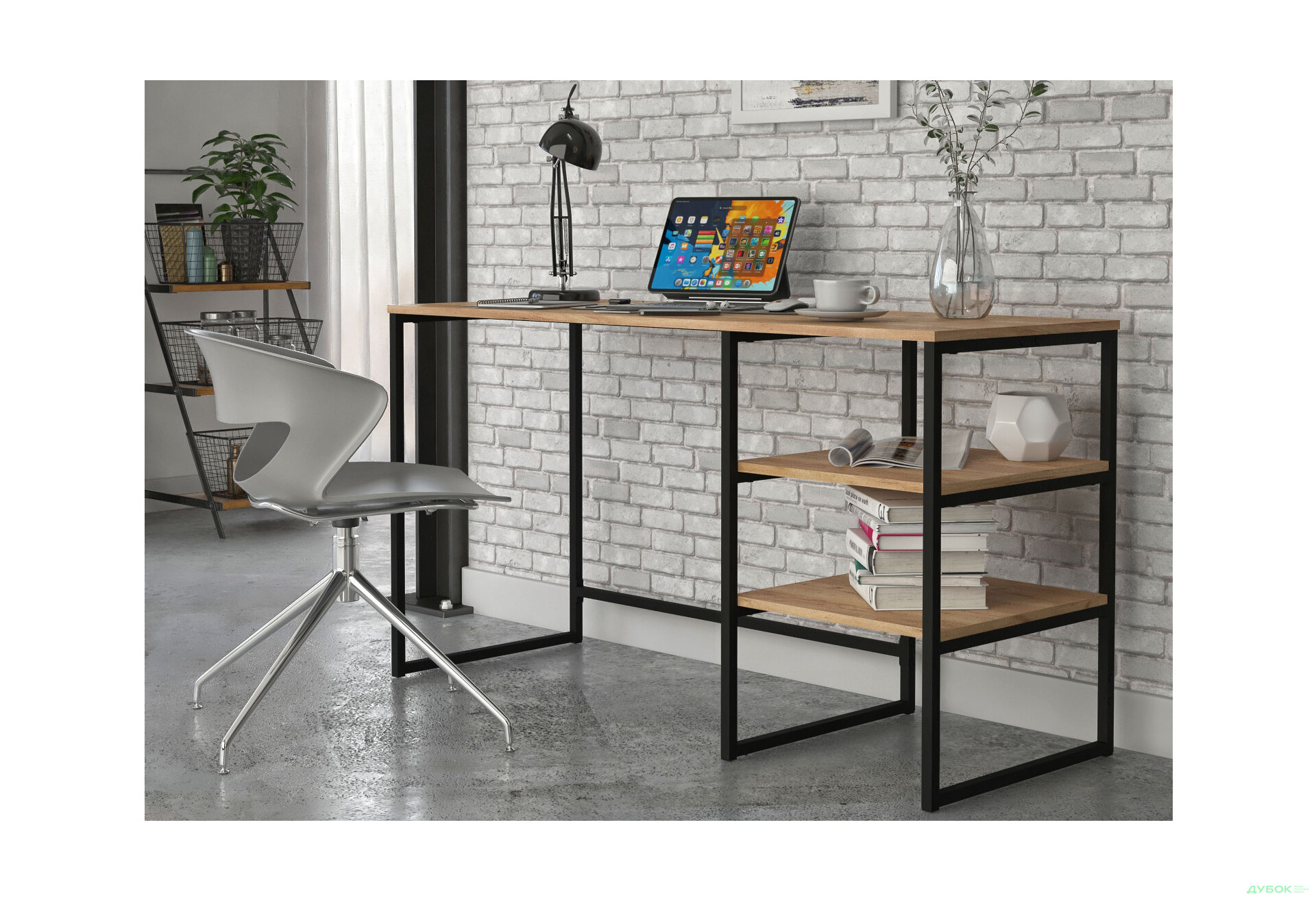 Изображение 2 - Стол письменный Knap Knap Frigate Loft / Фрегат Лофт 138х51 см с полками, Дуб крафт золотой