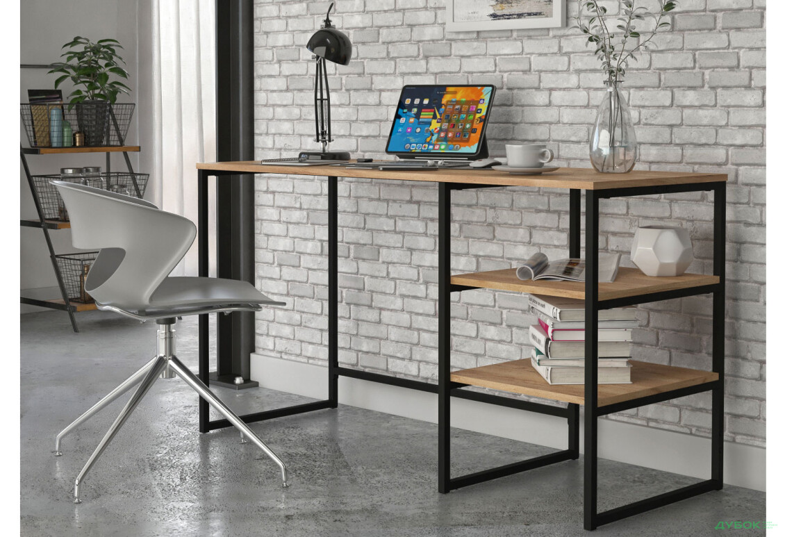 Изображение 2 - Стол письменный Knap Knap Frigate Loft / Фрегат Лофт 138х51 см с полками, Дуб крафт золотой