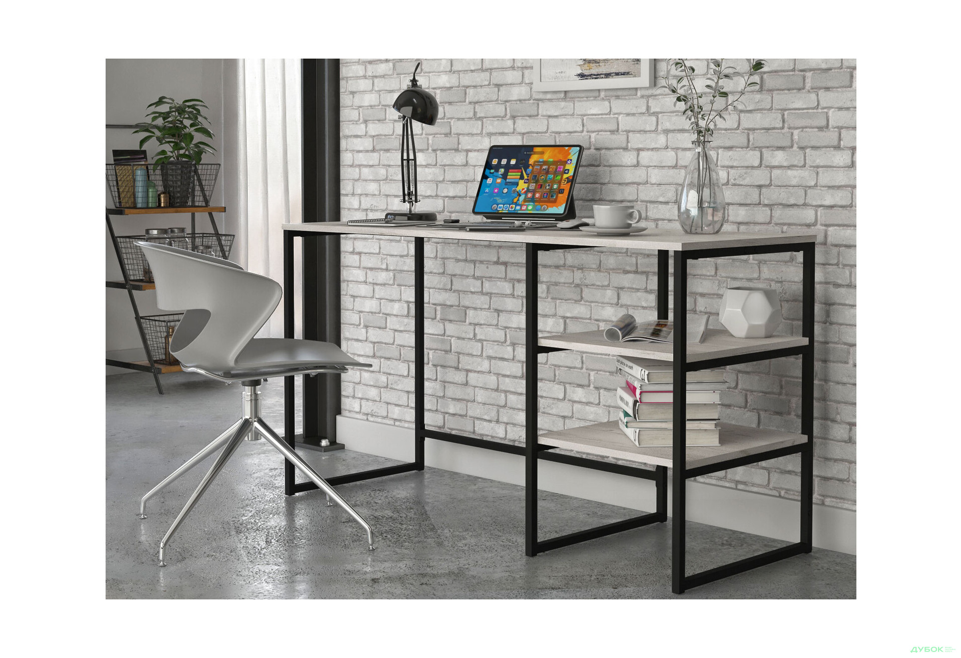 Зображення 2 - Стіл письмовий Knap Knap Frigate Loft / Фрегат Лофт 138х51 см з полицями, Дуб крафт білий