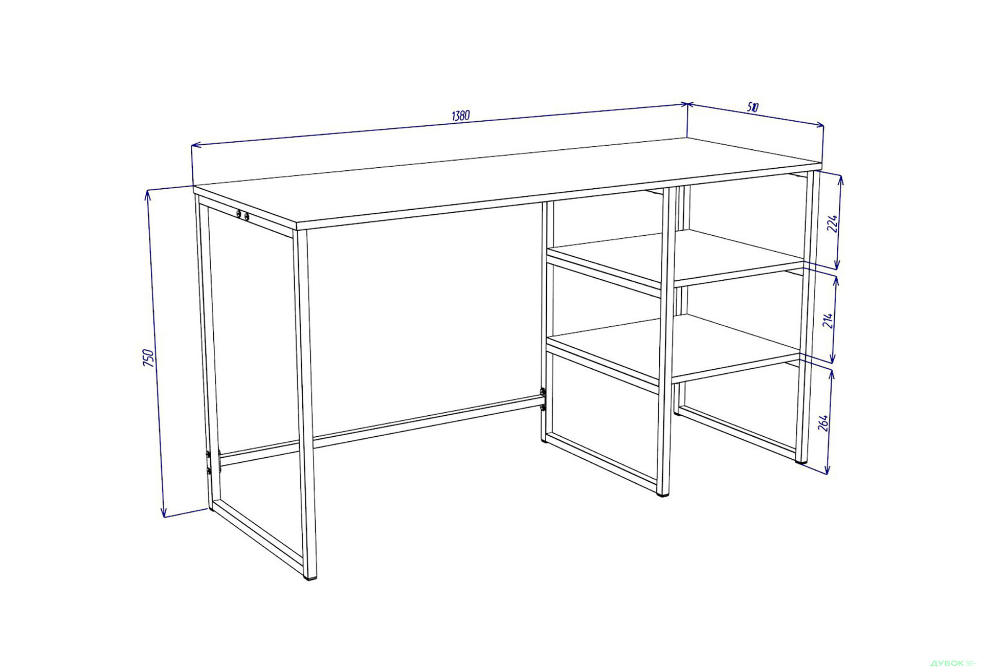 Зображення 3 - Стіл письмовий Knap Knap Frigate Loft / Фрегат Лофт 138х51 см з полицями, Дуб крафт білий