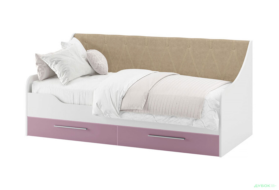 Ліжко Світ Меблів Твіст 90х200 см (без вкладу) з шухлядами, білий / віола, тканина беж