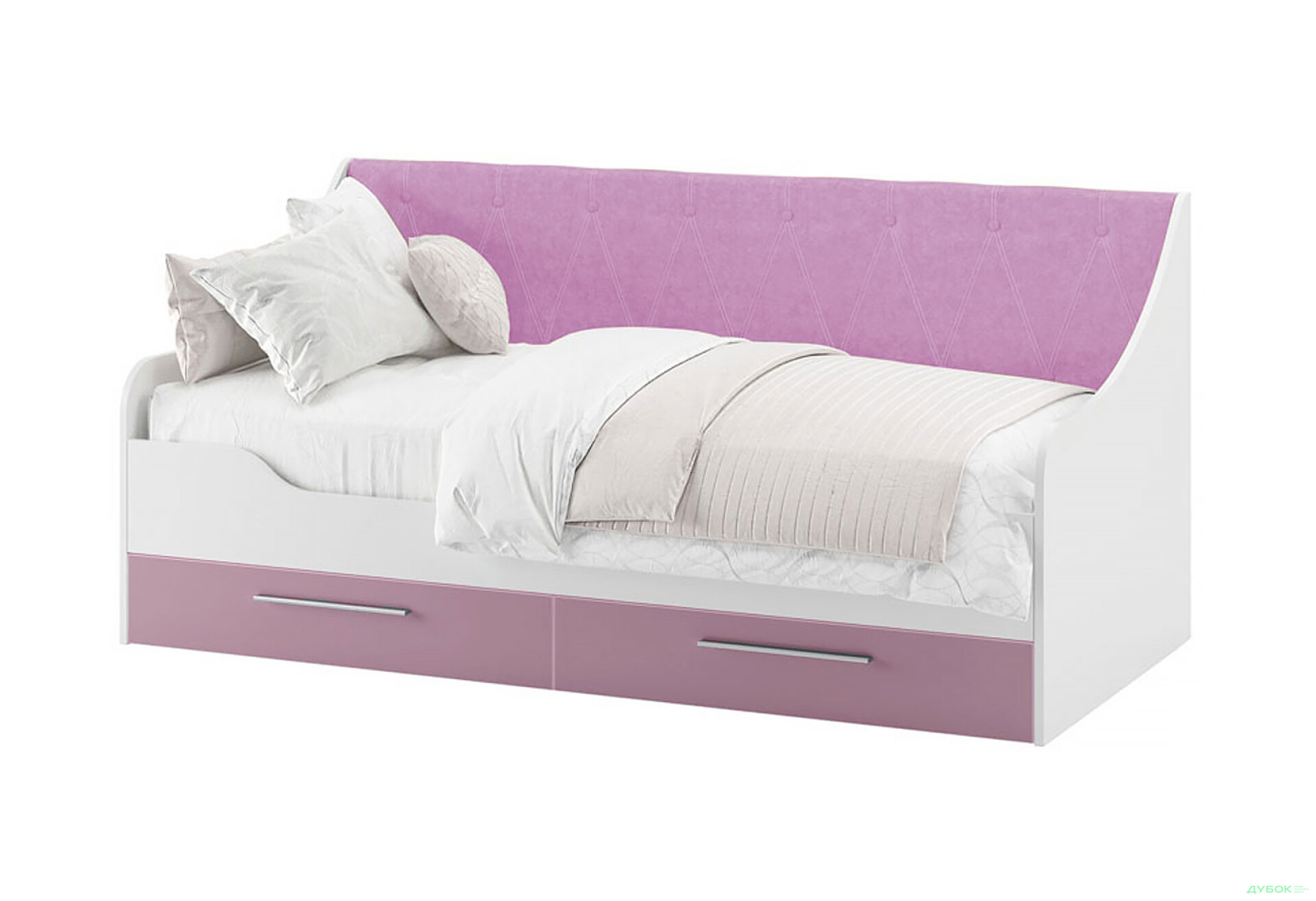 Фото 1 - Кровать Svit Mebliv Твист 90х200 см (без вклада) с ящиками, белый / виола, ткань розовая