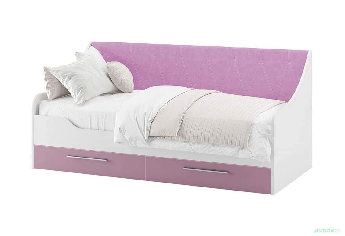 Кровать Svit Mebliv Твист 90х200 см (без вклада) с ящиками, белый / виола, ткань розовая