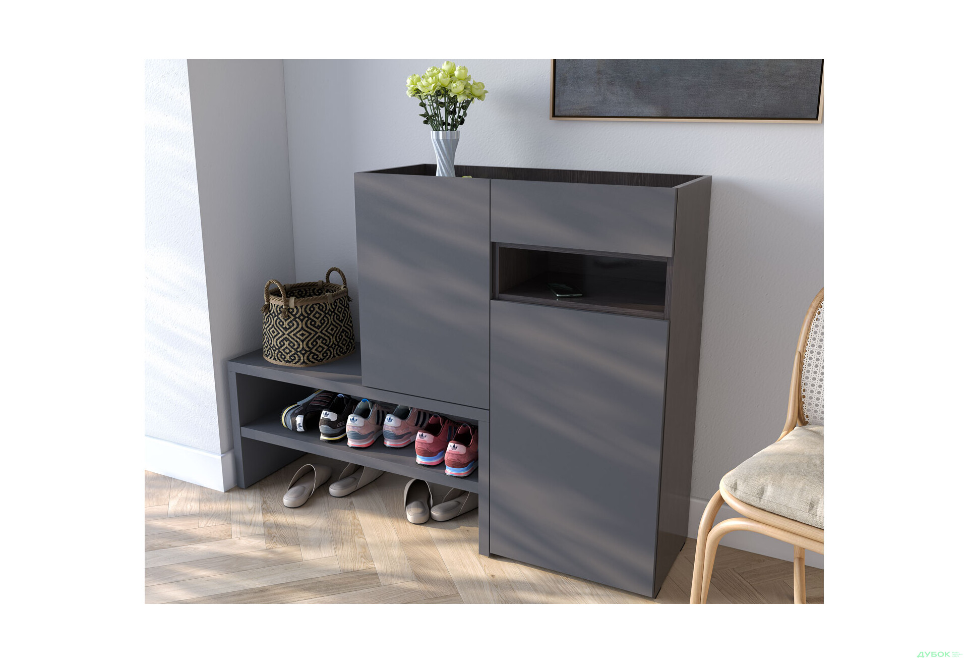 Изображение 2 - Тумба для обуви Moreli RS-4 с дверцами, полками и ящиком 85 см венге магия / антрацит