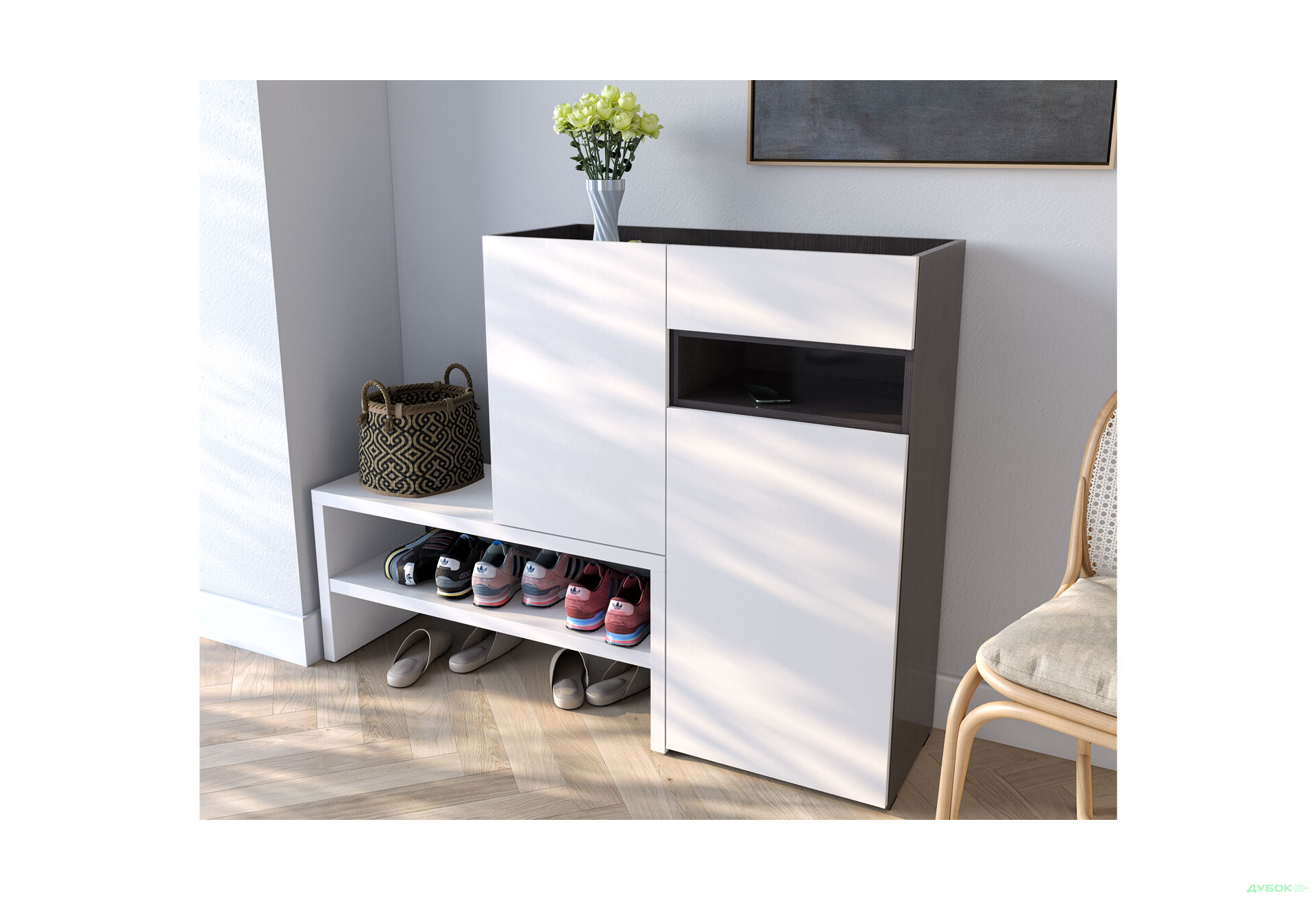 Изображение 2 - Тумба для обуви Moreli RS-4 с дверцами, полками и ящиком 85 см венге магия / белый
