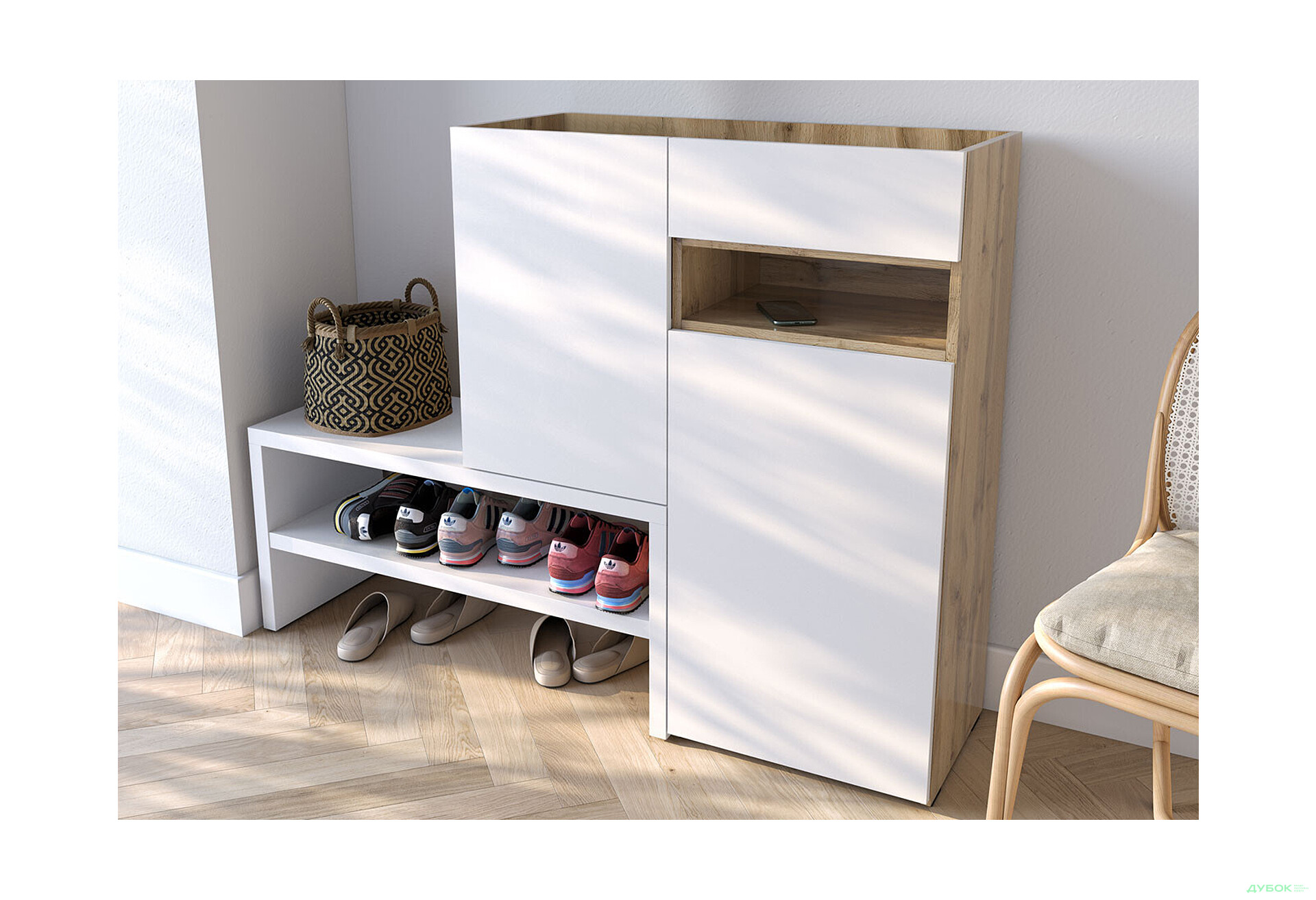 Изображение 2 - Тумба для обуви Moreli RS-4 с дверцами, полками и ящиком 85 см дуб аппалачи / белый