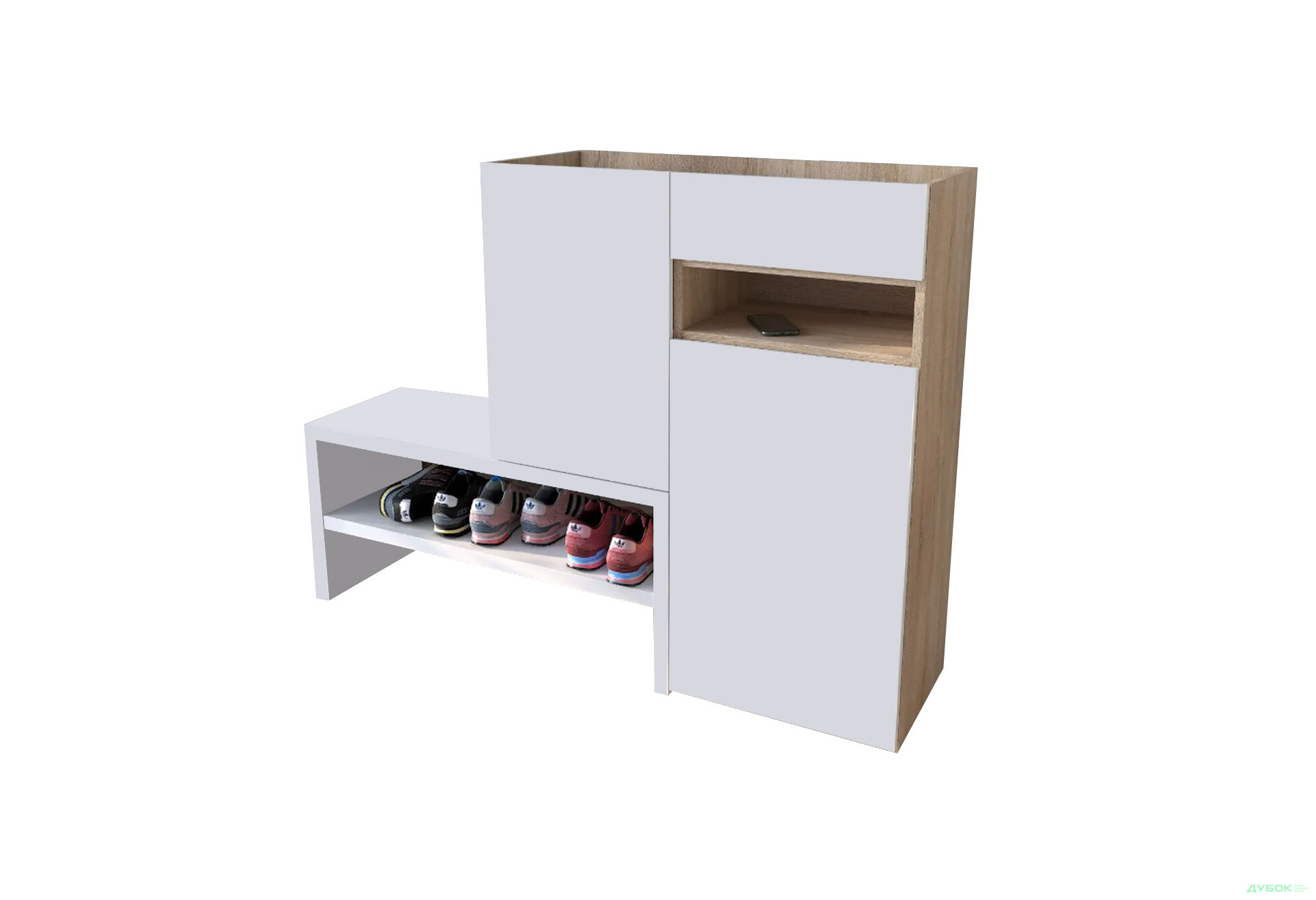 Изображение 1 - Тумба для обуви Moreli RS-4 с дверцами, полками и ящиком 85 см дуб сонома / белый