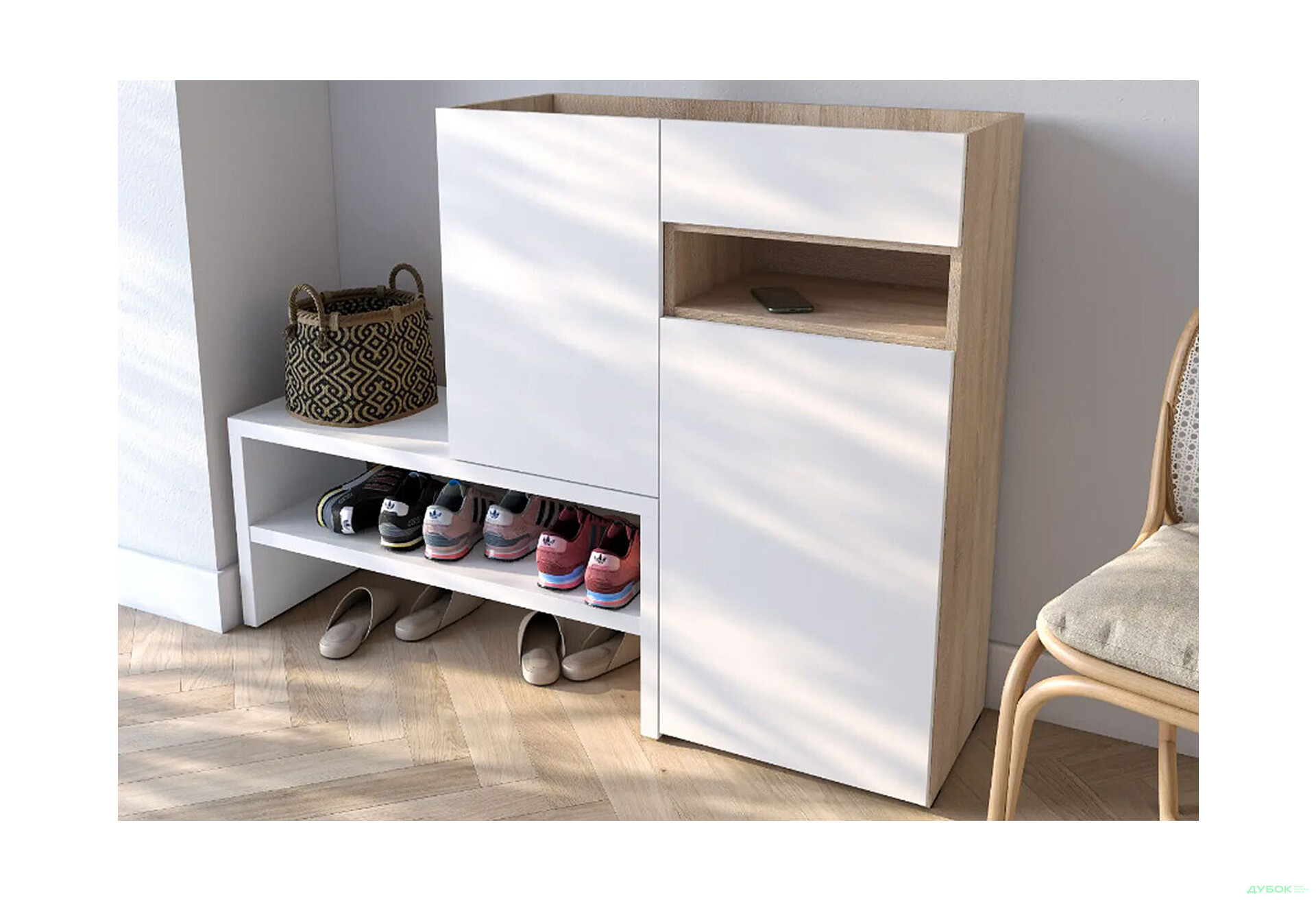 Изображение 2 - Тумба для обуви Moreli RS-4 с дверцами, полками и ящиком 85 см дуб сонома / белый