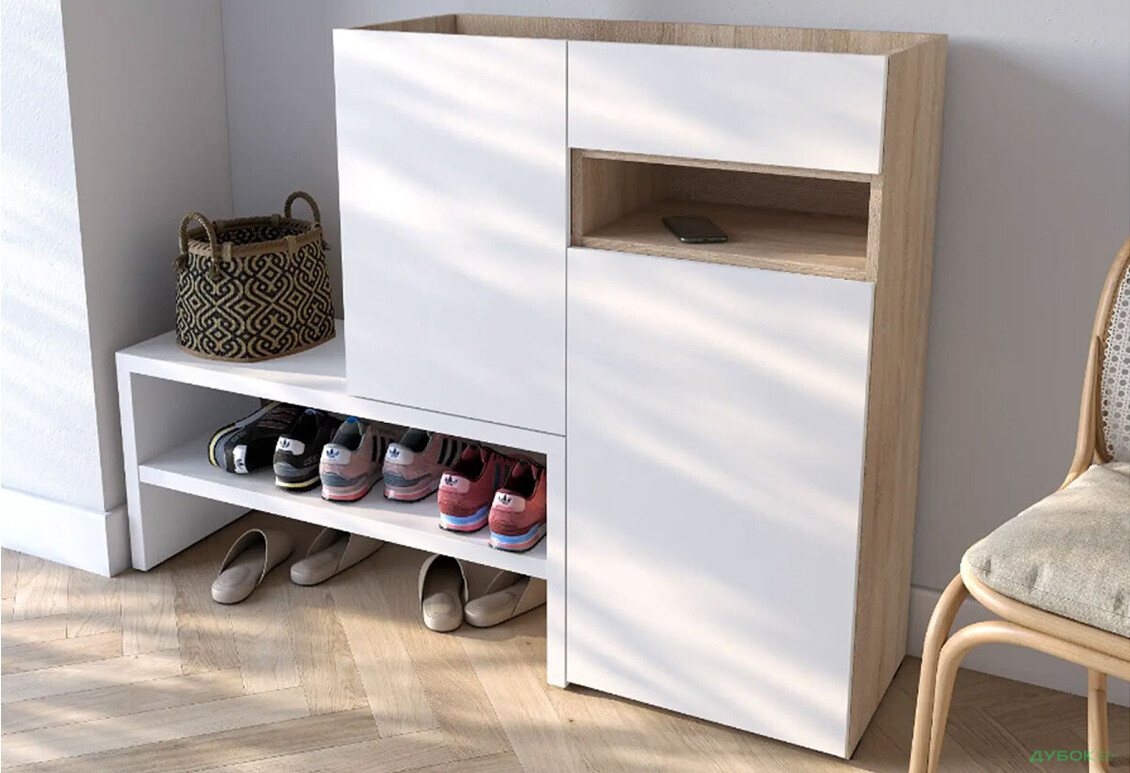 Изображение 2 - Тумба для обуви Moreli RS-4 с дверцами, полками и ящиком 85 см дуб сонома / белый