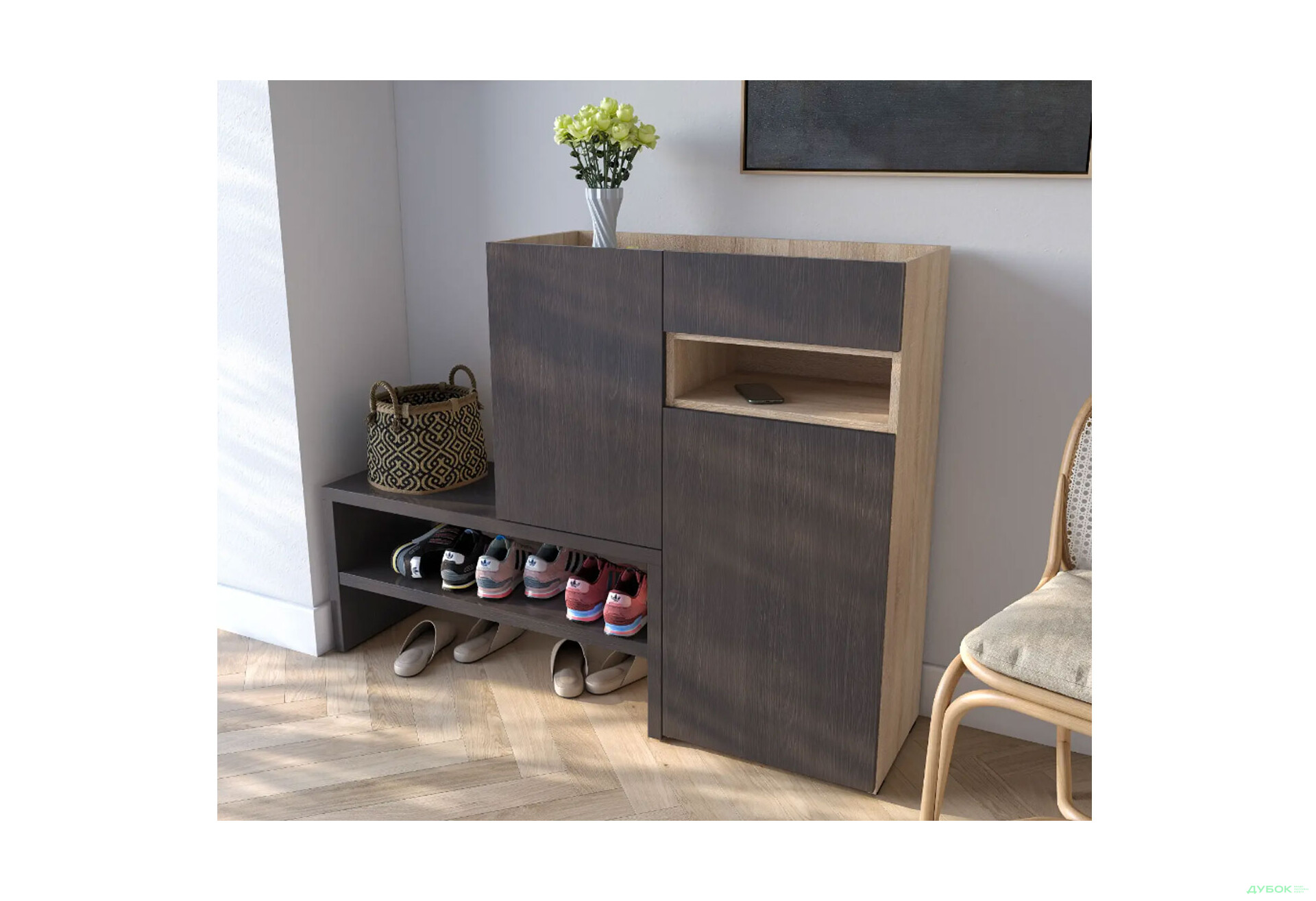 Изображение 2 - Тумба для обуви Moreli RS-4 с дверцами, полками и ящиком 85 см дуб сонома / венге магия
