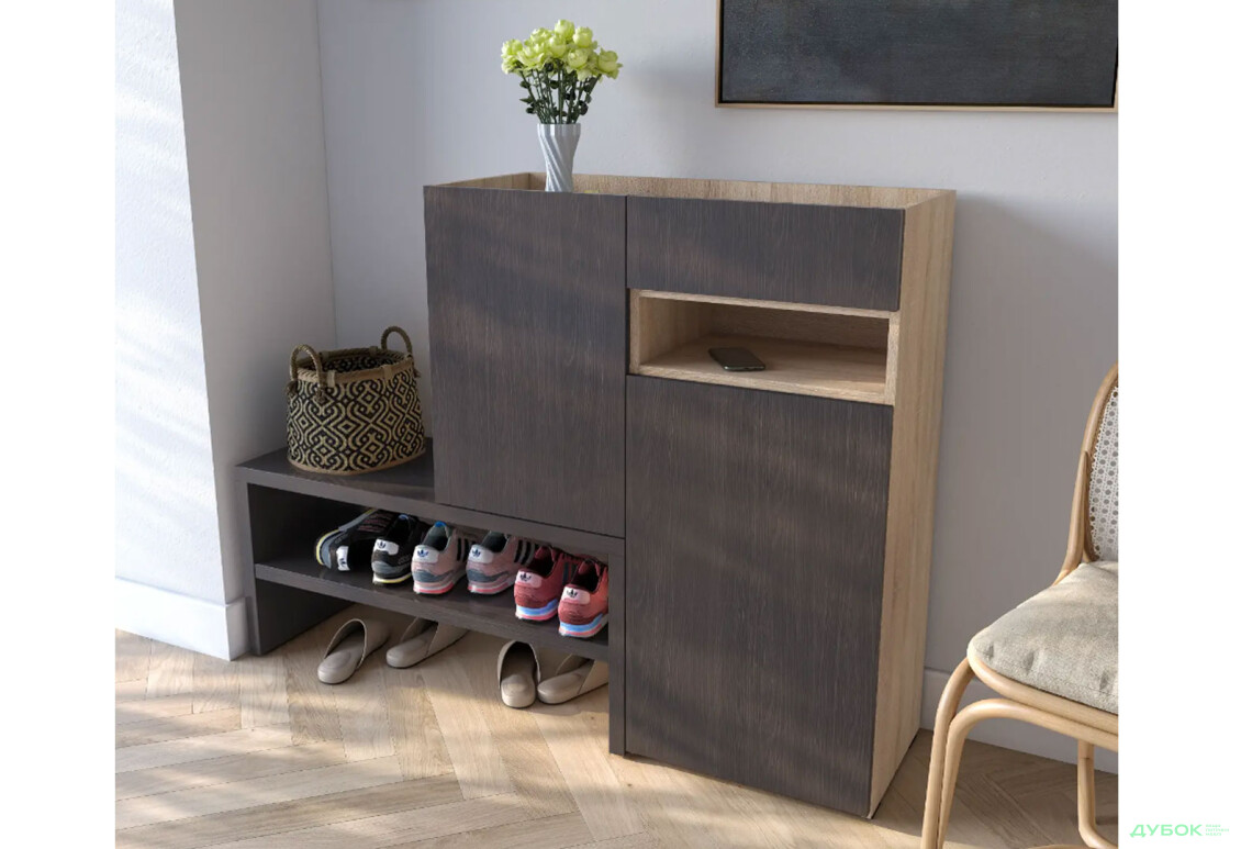 Изображение 2 - Тумба для обуви Moreli RS-4 с дверцами, полками и ящиком 85 см дуб сонома / венге магия