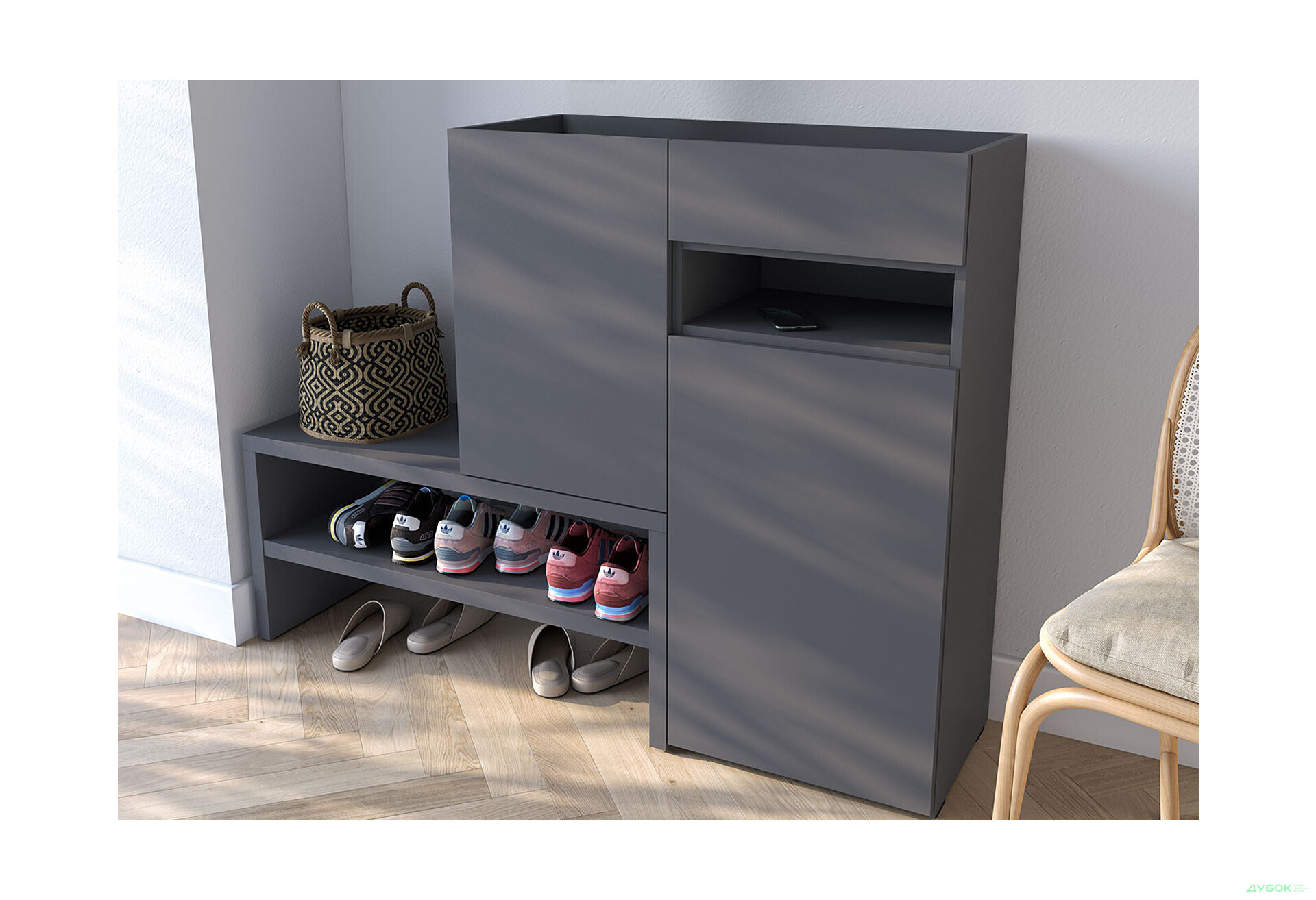 Изображение 2 - Тумба для обуви Moreli RS-4 с дверцами, полками и ящиком 85 см антрацит