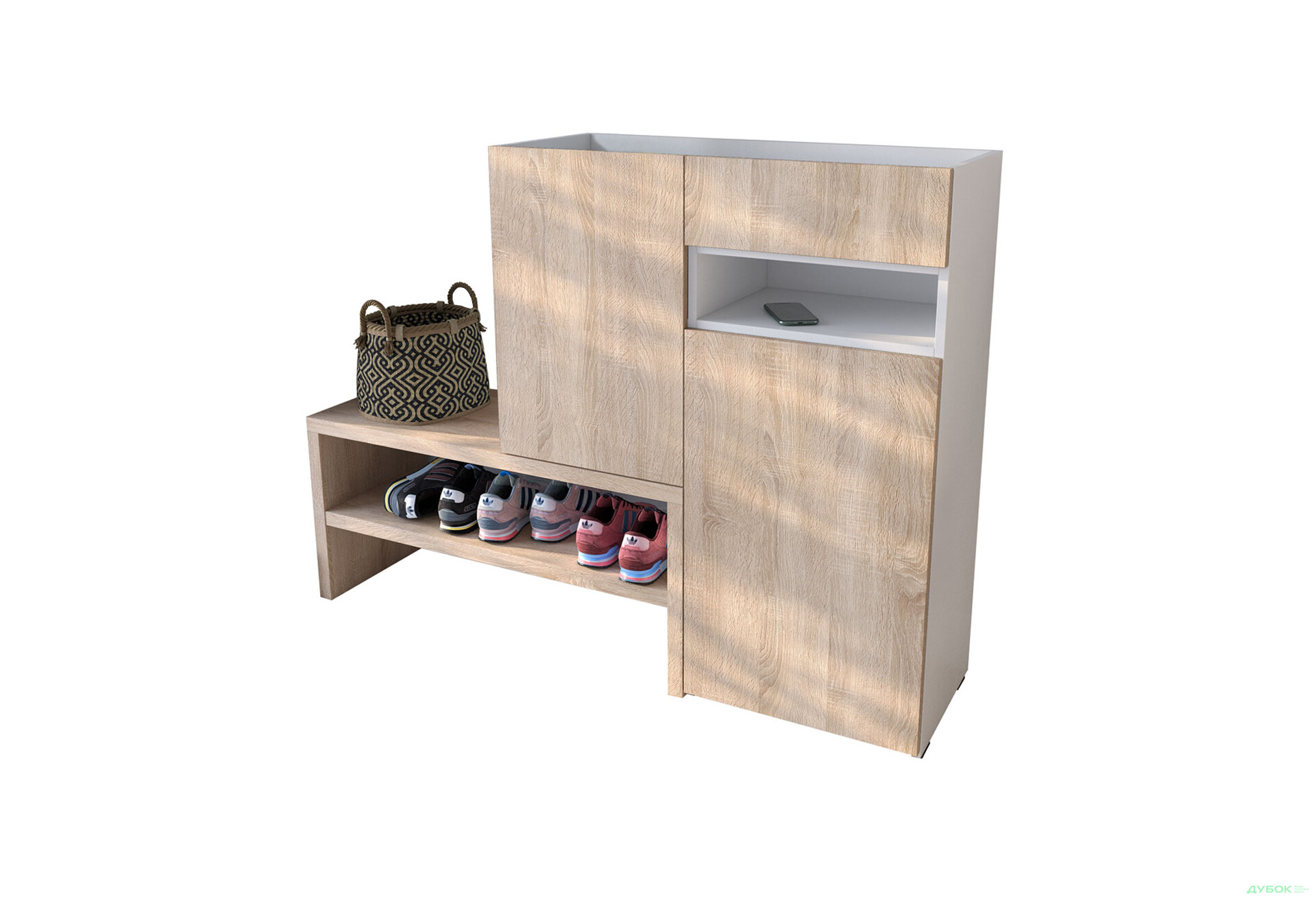 Изображение 1 - Тумба для обуви Moreli RS-4 с дверцами, полками и ящиком 85 см белый / дуб сонома