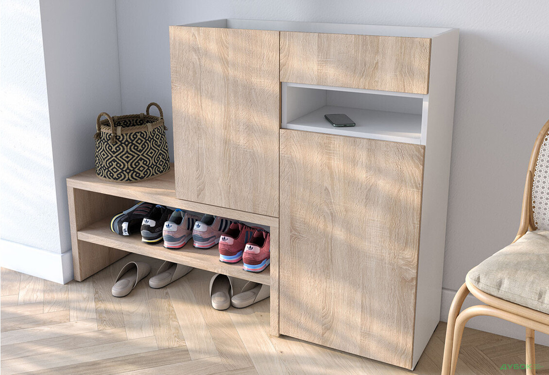 Изображение 2 - Тумба для обуви Moreli RS-4 с дверцами, полками и ящиком 85 см белый / дуб сонома