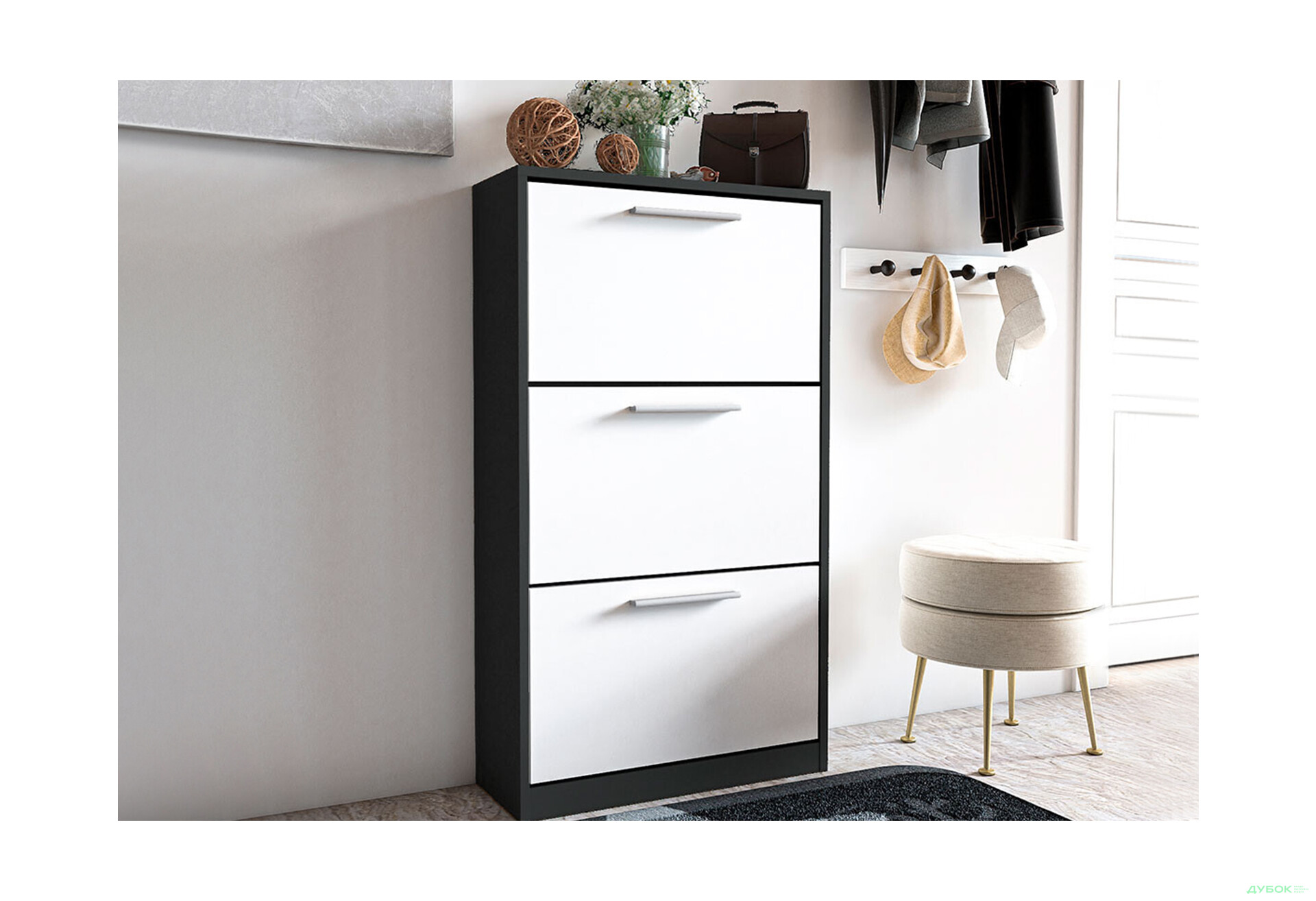 Тумба для взуття Moreli ST0021 59 см антрацит / білий - Зображення 2 Зображення 2 - Тумба для взуття Moreli ST0021 59 см антрацит / білий