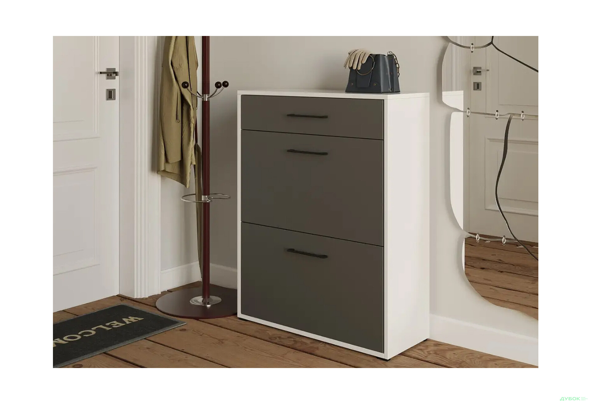 Тумба для взуття Moreli Т207 70 см з шухлядою білий / антрацит - Зображення 2 Зображення 2 - Тумба для взуття Moreli Т207 70 см з шухлядою білий / антрацит